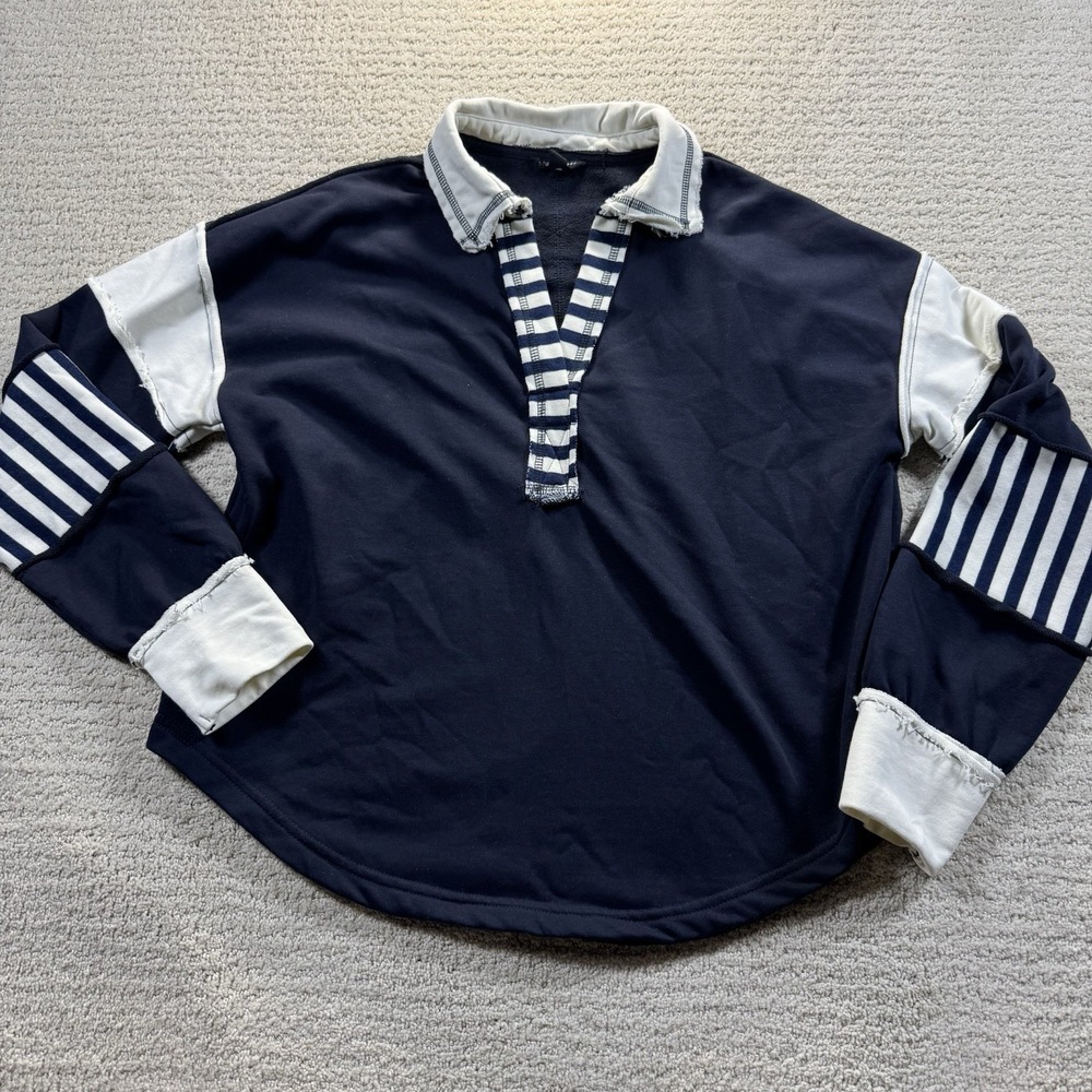 Blu‎ Pepper Color Block Knit Top Navy - Collared Size Large